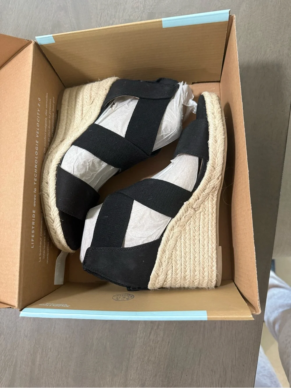 Life Stride Black Elastic Strap Wedge Sandals